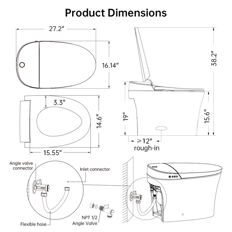 EPLO Smart Bidet Toilet, DualFlush Elongated Toilet Bidet,Warm Water